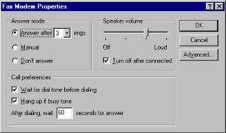 fax modem properties