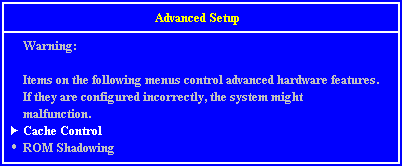 Advanced Setup Screen