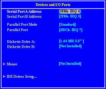 Devices and IO Ports Screen