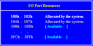 IO Port Resources Screen