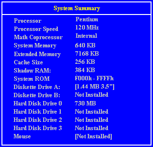 System Summary Screen