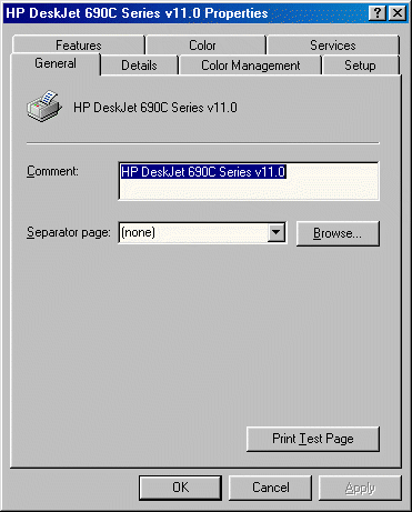Printer Properties Screen (HP Version)