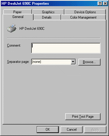 Printer Properties Screen (Microsoft Version)